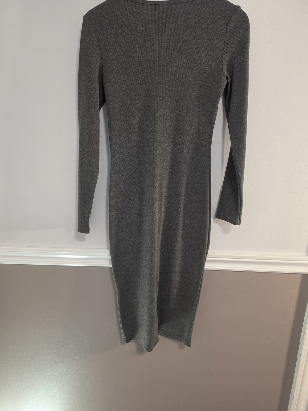 Long-Sleeve Charcoal Button-Front Midi Dress - Picture 2 of 2